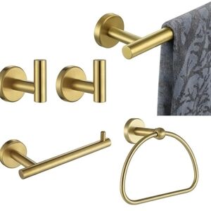 Bathroom Hardware Set Gold, 5-Piece Bath Accessories Set Brushed Gold